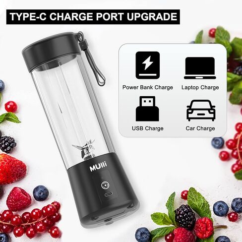 ‌Mulli Pro-Grade Personal Blender 18K RPM - USB-C Rechargeable Ice Crusher, Travel Blender for Gym Camping Baby Food, 13oz BPA-Free with Flip-Top Lid in Kuwait