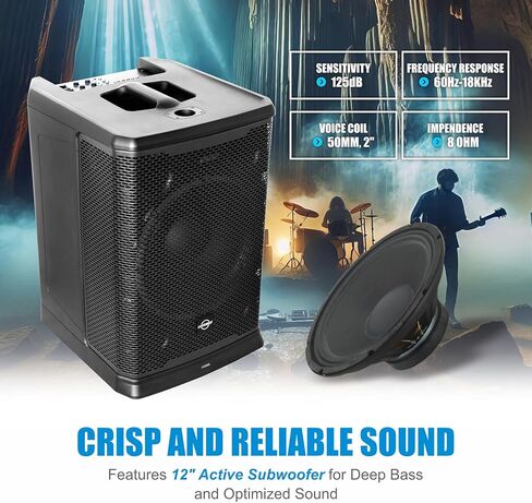 LOTAWAY GWS-044 12-Inch Line Array Speaker System with Bluetooth TWS USB XLR Input, 3600W Stereo PA Systems Include 2 Subwoofer and 2 DJ Speakers Set for Gigs,Parties,Weddings,Clubs in Saudi Arabia