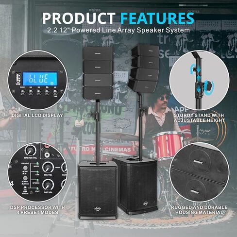 LOTAWAY GWS-044 12-Inch Line Array Speaker System with Bluetooth TWS USB XLR Input, 3600W Stereo PA Systems Include 2 Subwoofer and 2 DJ Speakers Set for Gigs,Parties,Weddings,Clubs in Saudi Arabia