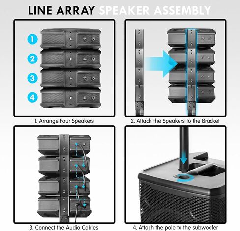 LOTAWAY GWS-044 12-Inch Line Array Speaker System with Bluetooth TWS USB XLR Input, 3600W Stereo PA Systems Include 2 Subwoofer and 2 DJ Speakers Set for Gigs,Parties,Weddings,Clubs in Saudi Arabia
