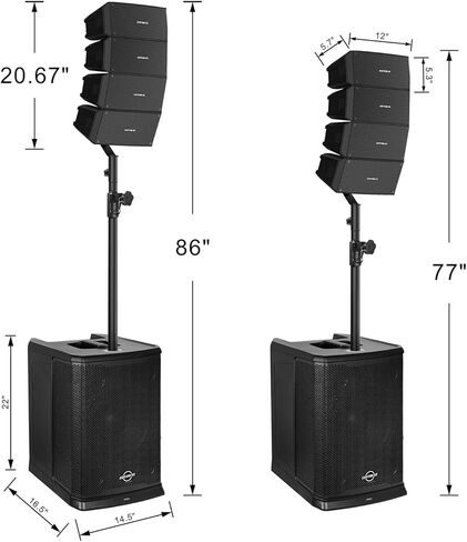 LOTAWAY GWS-044 12-Inch Line Array Speaker System with Bluetooth TWS USB XLR Input, 3600W Stereo PA Systems Include 2 Subwoofer and 2 DJ Speakers Set for Gigs,Parties,Weddings,Clubs in Saudi Arabia