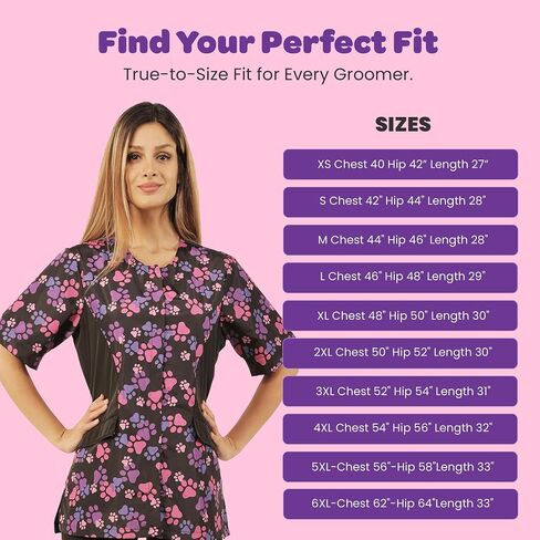 Ladybird Line 725 Pink and Purple Paw Print Dog Grooming Smocks for Women - Waterproof Pet Groomers Jacket with Zipper Panel and Back Tie - Hair Repellent Clothes for Dog Groomer (Medium) in Kuwait