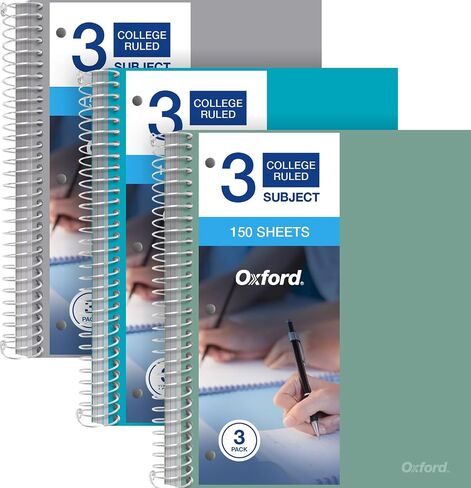 تحكم كلية Notebook Oxford 3 - COLLE -COVER - 3 Pack- Poly - مقاومة للماء - 150 ورقة - تحكم كلية الدفاتر - الأزرق والأخضر والرمادي in Kuwait