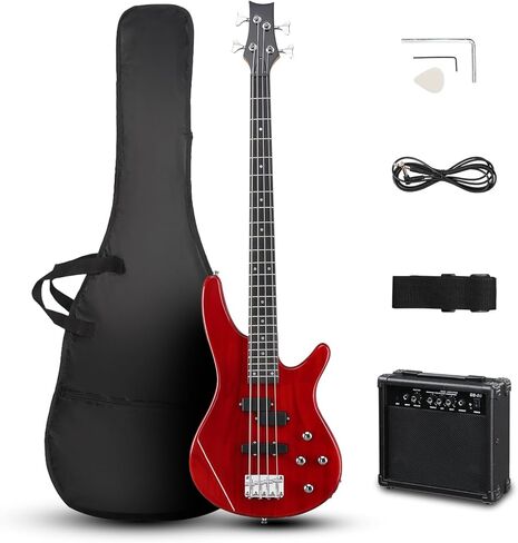 Ktaxon Electric Bass Guitar 4 Guitar String Bass With 20 Watt Amplifier ، PJ Type Pickup ، رقبة القيقب المجففة الطبيعية ، فليركوود خشب الورد ، جسم Basswood (الأزرق) in Kuwait