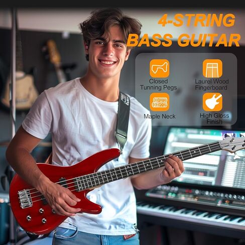 Ktaxon Electric Bass Guitar 4 Guitar String Bass With 20 Watt Amplifier ، PJ Type Pickup ، رقبة القيقب المجففة الطبيعية ، فليركوود خشب الورد ، جسم Basswood (الأزرق) in Kuwait
