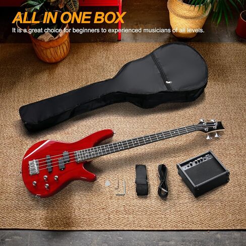 Ktaxon Electric Bass Guitar 4 Guitar String Bass With 20 Watt Amplifier ، PJ Type Pickup ، رقبة القيقب المجففة الطبيعية ، فليركوود خشب الورد ، جسم Basswood (الأزرق) in Kuwait
