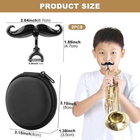 2 Pack Clip-On Mustache for Trumpets and Trombones, Mustache Clip for Trumpet Mouthpiece includes Protective Case, Fits All Small Shank Mouthpieces in Saudi Arabia