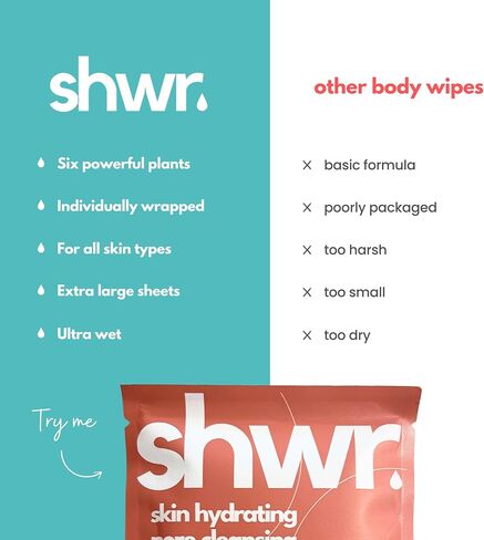 مناديل جسم ورقة الدش ، ملفوفة بشكل فردي ، كبير 12 "x12" ، حزمة من 10 ، حقيبة صالة رياضية أو حزمة اليوم in Saudi Arabia
