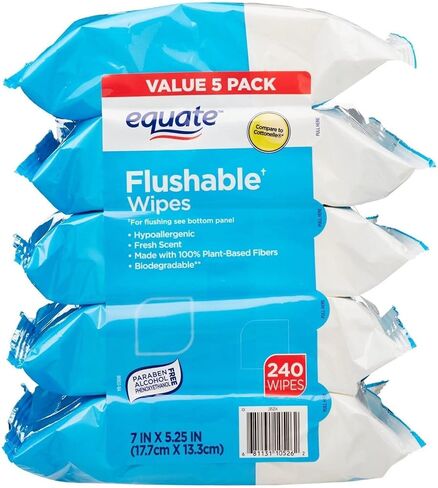 Pacheco Flushable Wipes, Fresh Scent, 5 packs of 48 wipes, 240 wipes total in Saudi Arabia