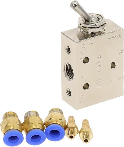 TAC2-41V Exhaust Valve 2 Position 5Way 1/8" Self-locking Toggle Lever Mechanical Valve Pneumatic Valve Switch W Fittings Muffler 1Pcs ﻿(TAC2-41V-PC4MM) in Saudi Arabia