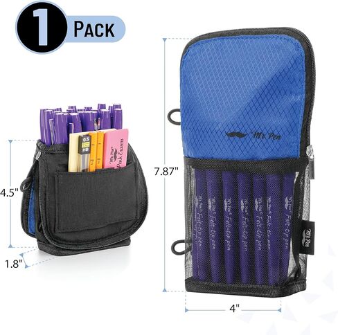 Mr. Pen- Cute Pencil Case Pouch, Sit & Lay Mesh-View Design, Black & Gray, Interior Pocket & 2 Elastic Binder Loops, Standing Pencil Case for Girls and Boys in Kuwait