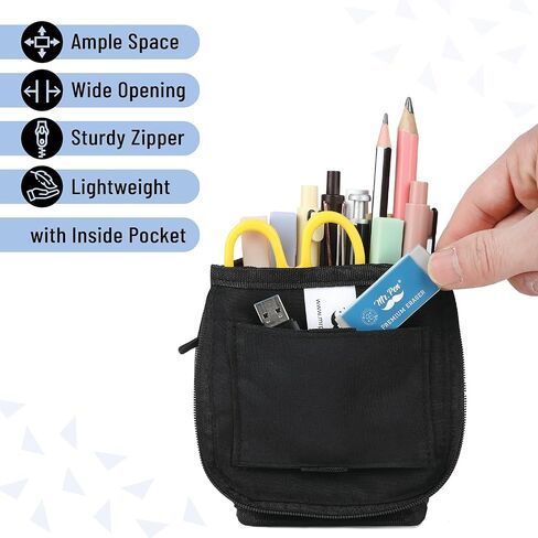 Mr. Pen- Cute Pencil Case Pouch, Sit & Lay Mesh-View Design, Black & Gray, Interior Pocket & 2 Elastic Binder Loops, Standing Pencil Case for Girls and Boys in Kuwait