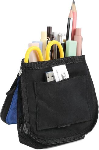 Mr. Pen- Cute Pencil Case Pouch, Sit & Lay Mesh-View Design, Black & Gray, Interior Pocket & 2 Elastic Binder Loops, Standing Pencil Case for Girls and Boys in Kuwait