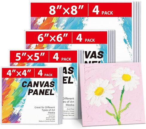 Small Canvas Boards for Painting 56Pcs of 5x5, 6x6, 8x8, 10x10 inch Flat Square Canvas Panels for Kids, 100% Cotton White Acrylic Watercolor Paint in Saudi Arabia