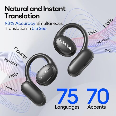 PAXA AI Translation Earbuds Real Time 3-in-1 Language Translator Earbuds 145 Languages & Accents Bluetooth 5.4 Translating Earbuds HD Sound Audifonos Traductores Inglés Español, OpenAir5 White in Kuwait