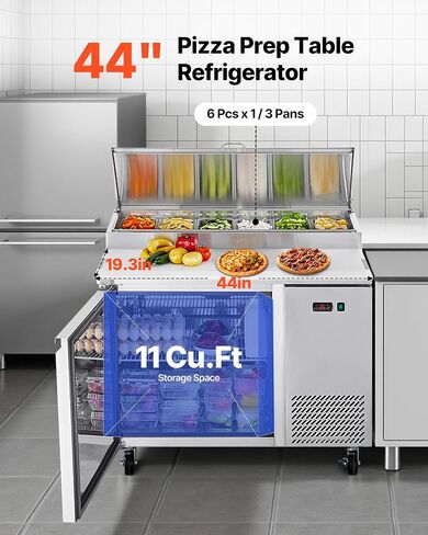 الثلاجة التجارية Vevor التجارية ، 44 "W Pizza Prep Breprgerated Table ، 19.3" Fultra Wide Countertop Food Prepridge ، 11 Cu.ft Single Door Prep Prep in Saudi Arabia