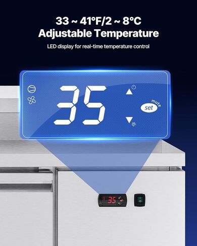 الثلاجة التجارية Vevor التجارية ، 44 "W Pizza Prep Breprgerated Table ، 19.3" Fultra Wide Countertop Food Prepridge ، 11 Cu.ft Single Door Prep Prep in Saudi Arabia