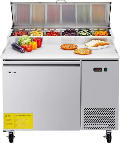 الثلاجة التجارية Vevor التجارية ، 44 "W Pizza Prep Breprgerated Table ، 19.3" Fultra Wide Countertop Food Prepridge ، 11 Cu.ft Single Door Prep Prep in Saudi Arabia