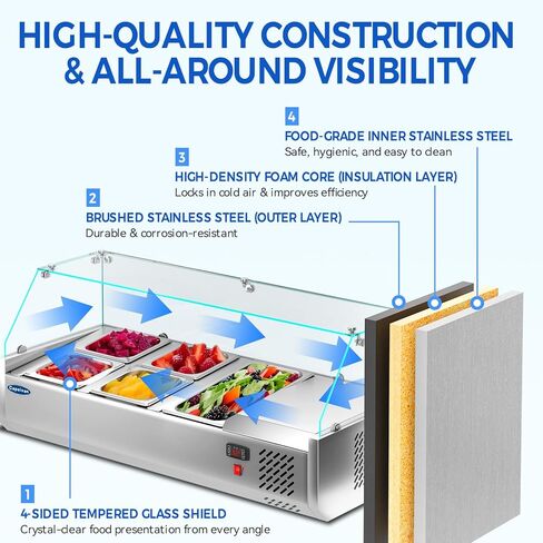 ثلاجة شريط سلطة تجارية مع مقالي 4 × 1/3 GN-170 واط علبة عرض مبردة من أجل الساندويتش ، بوفيه بارد وتخزين الطعام المحمول (0-12 ℃/32-53.6 ℉ ، الفولاذ المقاوم للصدأ) in Kuwait