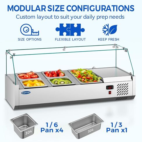 ثلاجة شريط سلطة تجارية مع مقالي 4 × 1/3 GN-170 واط علبة عرض مبردة من أجل الساندويتش ، بوفيه بارد وتخزين الطعام المحمول (0-12 ℃/32-53.6 ℉ ، الفولاذ المقاوم للصدأ) in Kuwait