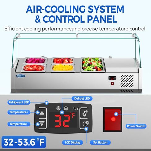 ثلاجة شريط سلطة تجارية مع مقالي 4 × 1/3 GN-170 واط علبة عرض مبردة من أجل الساندويتش ، بوفيه بارد وتخزين الطعام المحمول (0-12 ℃/32-53.6 ℉ ، الفولاذ المقاوم للصدأ) in Kuwait