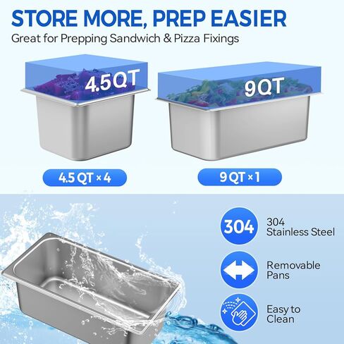 ثلاجة شريط سلطة تجارية مع مقالي 4 × 1/3 GN-170 واط علبة عرض مبردة من أجل الساندويتش ، بوفيه بارد وتخزين الطعام المحمول (0-12 ℃/32-53.6 ℉ ، الفولاذ المقاوم للصدأ) in Kuwait