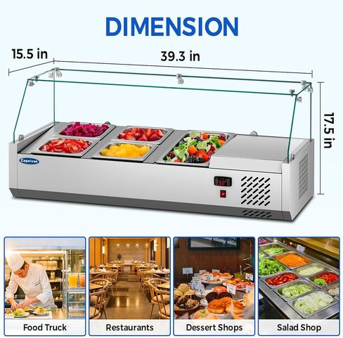 ثلاجة شريط سلطة تجارية مع مقالي 4 × 1/3 GN-170 واط علبة عرض مبردة من أجل الساندويتش ، بوفيه بارد وتخزين الطعام المحمول (0-12 ℃/32-53.6 ℉ ، الفولاذ المقاوم للصدأ) in Kuwait