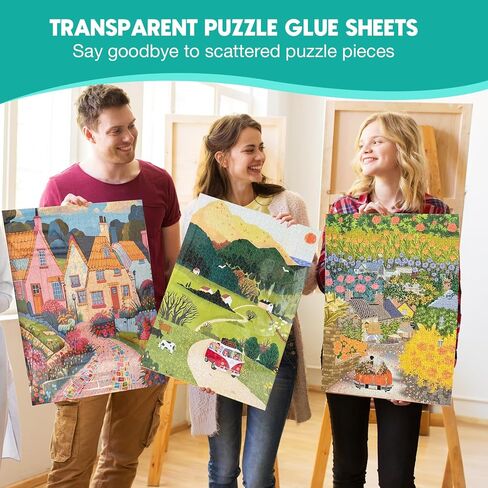 Ultra-Adhesion Transparent Puzzle Glue Sheets, 32 Puzzle Saver Sheets for Preserving Up to 4x1000-Piece Jigsaws in Kuwait