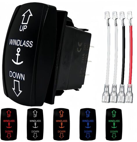 مرساة Windlass لأعلى/لأسفل مفتاح الروك 12V-24V 4 PIN SPDT 3 الموضع (ON) -OFF- (ON) التبديل العكسي لحظة ، مفتاح الروك LED LED LED مع الأسلاك الطائر لسفينة القوارب البحرية Winch (أبيض) in Kuwait
