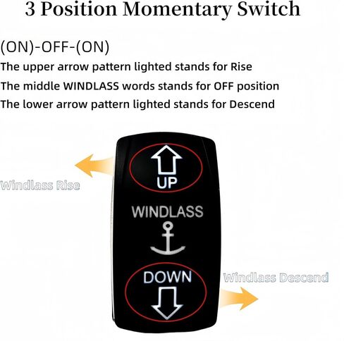 مرساة Windlass لأعلى/لأسفل مفتاح الروك 12V-24V 4 PIN SPDT 3 الموضع (ON) -OFF- (ON) التبديل العكسي لحظة ، مفتاح الروك LED LED LED مع الأسلاك الطائر لسفينة القوارب البحرية Winch (أبيض) in Kuwait