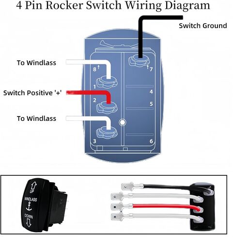 مرساة Windlass لأعلى/لأسفل مفتاح الروك 12V-24V 4 PIN SPDT 3 الموضع (ON) -OFF- (ON) التبديل العكسي لحظة ، مفتاح الروك LED LED LED مع الأسلاك الطائر لسفينة القوارب البحرية Winch (أبيض) in Kuwait