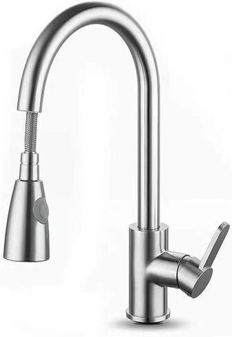 Hot and Cold Faucet Single Hole Pull-Out Kitchen Sink Mixer Faucet Water Jet Mixer Deck Mounted Brushed Nickel Kitchen Faucet(Silver B2) in Saudi Arabia