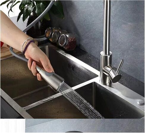 Hot and Cold Faucet Single Hole Pull-Out Kitchen Sink Mixer Faucet Water Jet Mixer Deck Mounted Brushed Nickel Kitchen Faucet(Silver B2) in Saudi Arabia