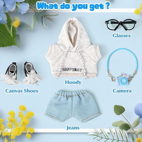 17cm Doll Clothes Set-6 Pcs Outfit Set -Cool Style Accessories for 17cm Dolls Clothing-Sweater+Cool Overalls+Small Camera+Shoes (NO Doll) in Saudi Arabia