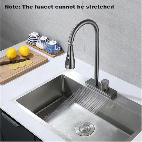 Waterfall Grey Sink Kitchen Faucet Hot Cold Mixer Wash Basin Multiple Water Outlets Rotation Flying Rain Tap Single Hole(Upgrade Version) in Saudi Arabia