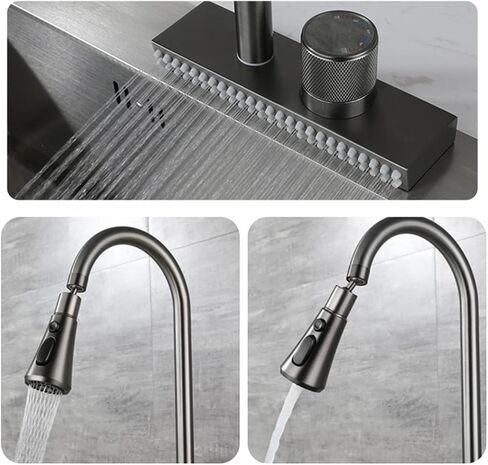 Waterfall Grey Sink Kitchen Faucet Hot Cold Mixer Wash Basin Multiple Water Outlets Rotation Flying Rain Tap Single Hole(Upgrade Version) in Saudi Arabia