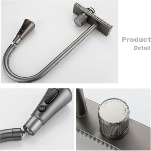 Waterfall Grey Sink Kitchen Faucet Hot Cold Mixer Wash Basin Multiple Water Outlets Rotation Flying Rain Tap Single Hole(Upgrade Version) in Saudi Arabia
