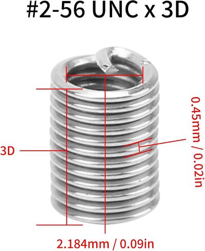 50pcs Wire Thread Insert Kit, 304 Stainless Steel NPT UNC 2-56 x 1-3D 0.435P Screws Sleeve Assortment Helical Type Coiled for Automotive Repairs(3D) in Saudi Arabia
