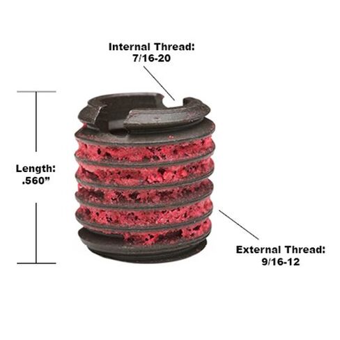 E-Z Lok Externally Threaded Insert, C12L14 Carbon Steel, Meets AISI 12L14, 7/16"-20 Internal Threads, 9/16"-12 External Threads, 0.562" Length, Made in US (Pack of 5) in Saudi Arabia