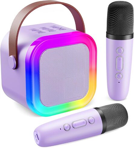 Fede Karaoke Machine for Kids Adults, Mini Karaoke Machine with 2 Wireless Microphones, Portable Bluetooth Speaker with Voice Changing Effects & LED Lights, Best Gifts Toys for Girls and Boys in Saudi Arabia