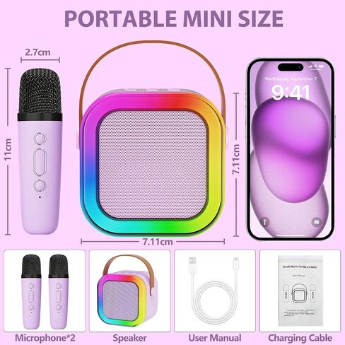 Fede Karaoke Machine for Kids Adults, Mini Karaoke Machine with 2 Wireless Microphones, Portable Bluetooth Speaker with Voice Changing Effects & LED Lights, Best Gifts Toys for Girls and Boys in Saudi Arabia