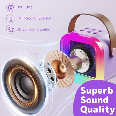 Fede Karaoke Machine for Kids Adults, Mini Karaoke Machine with 2 Wireless Microphones, Portable Bluetooth Speaker with Voice Changing Effects & LED Lights, Best Gifts Toys for Girls and Boys in Saudi Arabia