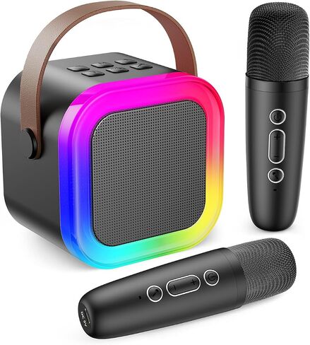 Fede Karaoke Machine for Kids Adults, Mini Karaoke Machine with 2 Wireless Microphones, Portable Bluetooth Speaker with Voice Changing Effects & LED Lights, Best Gifts Toys for Girls and Boys in Saudi Arabia