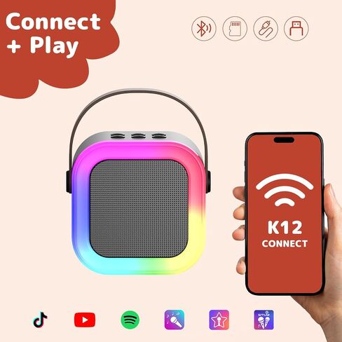 Fede Karaoke Machine for Kids Adults, Mini Karaoke Machine with 2 Wireless Microphones, Portable Bluetooth Speaker with Voice Changing Effects & LED Lights, Best Gifts Toys for Girls and Boys in Saudi Arabia