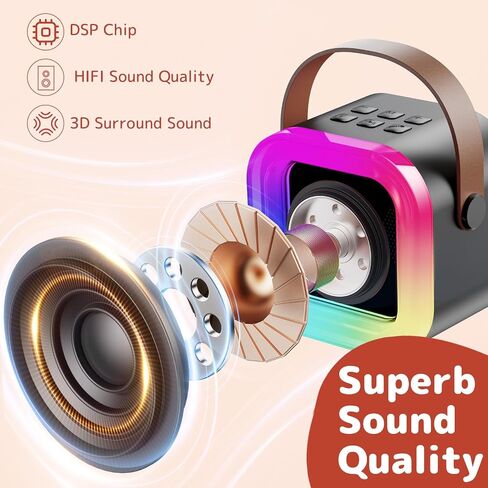 Fede Karaoke Machine for Kids Adults, Mini Karaoke Machine with 2 Wireless Microphones, Portable Bluetooth Speaker with Voice Changing Effects & LED Lights, Best Gifts Toys for Girls and Boys in Saudi Arabia