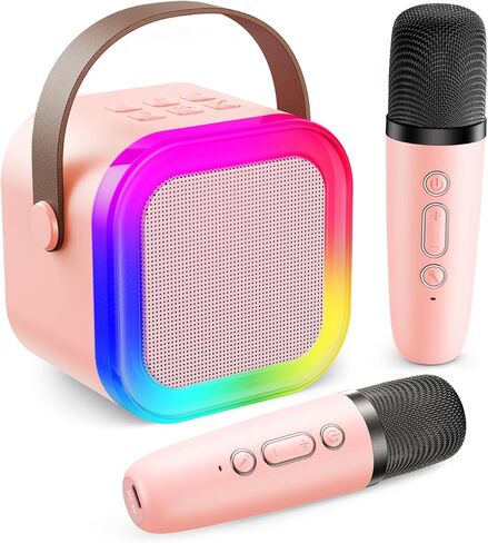 Fede Karaoke Machine for Kids Adults, Mini Karaoke Machine with 2 Wireless Microphones, Portable Bluetooth Speaker with Voice Changing Effects & LED Lights, Best Gifts Toys for Girls and Boys in Saudi Arabia