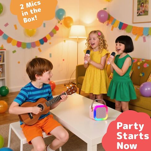 Fede Karaoke Machine for Kids Adults, Mini Karaoke Machine with 2 Wireless Microphones, Portable Bluetooth Speaker with Voice Changing Effects & LED Lights, Best Gifts Toys for Girls and Boys in Saudi Arabia