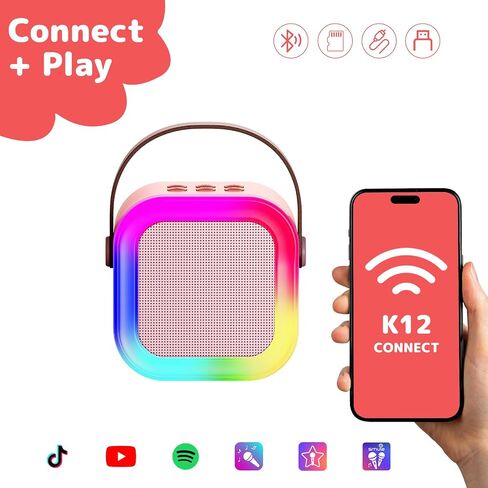 Fede Karaoke Machine for Kids Adults, Mini Karaoke Machine with 2 Wireless Microphones, Portable Bluetooth Speaker with Voice Changing Effects & LED Lights, Best Gifts Toys for Girls and Boys in Saudi Arabia