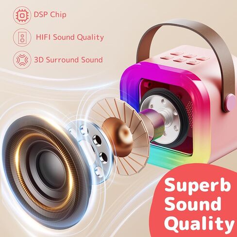 Fede Karaoke Machine for Kids Adults, Mini Karaoke Machine with 2 Wireless Microphones, Portable Bluetooth Speaker with Voice Changing Effects & LED Lights, Best Gifts Toys for Girls and Boys in Saudi Arabia