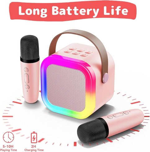 Fede Karaoke Machine for Kids Adults, Mini Karaoke Machine with 2 Wireless Microphones, Portable Bluetooth Speaker with Voice Changing Effects & LED Lights, Best Gifts Toys for Girls and Boys in Saudi Arabia